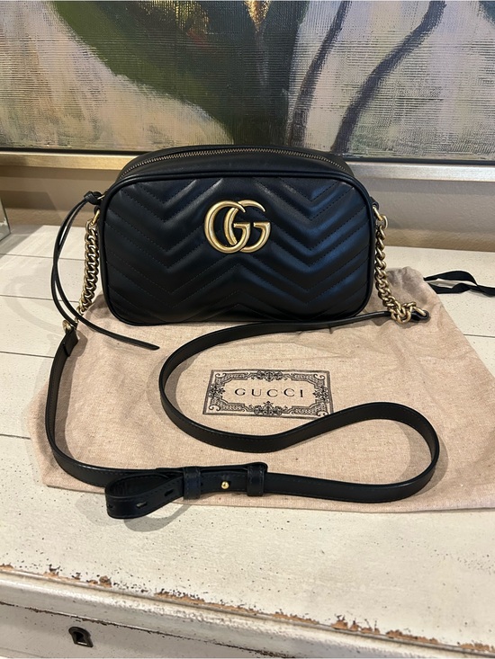 Gucci Handbags - Gucci Black GG Marmont Leather Crossbody Bag